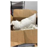 Small box of hotel linens, including one pillow