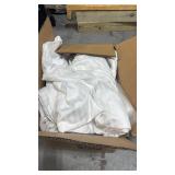 Box of assorted hotel linens, including sheets,
