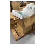 Box of assorted hotel linens towels and sheets