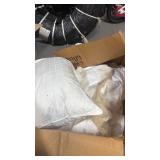 Box of assorted hotel linens including pillow and