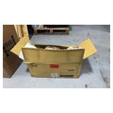 Box of assorted hotel linens, including towels