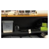 Shelf lot including scales timers and gloves