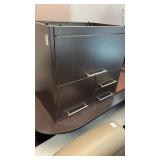 (3) dark espresso wood-finish desk and cabinet