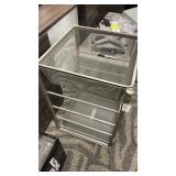 Three-tier metal mesh storage cart with slide-out