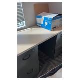 Dark Gray Office Desk with Dual Pedestal Drawers
