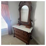 ANTIQUE MARBLE TOP DRESSER W/ MIRROR