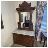 ANTIQUE MARBLE TOP DRESSER W/ MIRROR