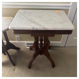 MARBLE TOP PEDESTAL TABLE W/ CASTERS