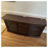 LARGE WOOD TV STAND W/ GLASS DOORS