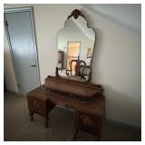 Vintage Wood Vanity Dresser w/Mirror