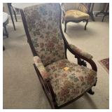 FLORAL UPHOLSTERED WOOD ROCKING CHAIR
