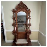 VICTORIAN STYLE HALL TREE W/ MIRROR & MARBLE SHELF