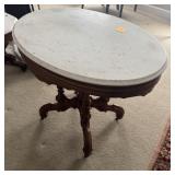 OVAL MARBLE TOP PARLOR TABLE W/ CASTERS