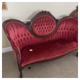 VICTORIAN TUFTED SOFA W/ CARVED WOOD FRAME