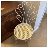 White Metal Scroll Back Accent Chair