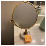Brass Tone Vanity Mirror w Marble Base