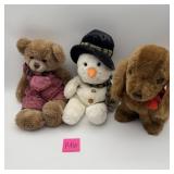 Russ Berrie Snowman & A&A Plush Bear & Dog Lot