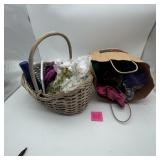 Lot: Wicker Basket, Faux Florals & Dog Diapers