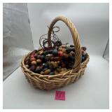 Large Lot Vintage Wooden Craft Beads in Basket