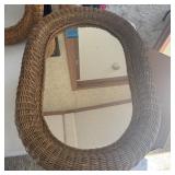 Large Round Wicker Framed Wall Mirror