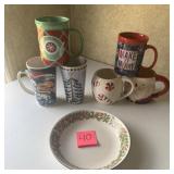 Lot of 6 Christmas Mugs & Holiday Plate