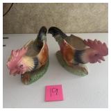 Vintage Ceramic Rooster Planter Pair