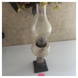 Antique Oil Lamp Pressed Glass & Metal Base