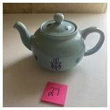 Teal Ceramic Teapot with Purple Tulip Design