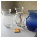 Lot of 3 Glass Vases Clear & Blue