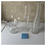 3 Glass Vases & Flute Glass