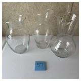 3 Clear Glass Vases & Pitcher