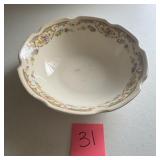 Antique Floral Scroll Serving Bowl Scalloped Rim