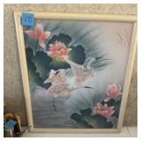 Framed Crane & Lotus Painting Sandra Gregory
