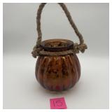 Amber Glass Hanging Candle Holder With Rope