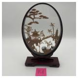 3D Asian Scene Art Between Glass Panels