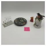 Decor Lot Trivet Bear Figurine Bell And Sign