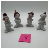 Set Of 4 Clown Figurines White Porcelain