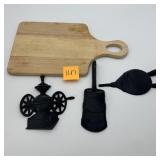 Cutting Board & Cast Iron Wall Decor Lot