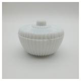 Milk Glass Ribbed Lidded Dish