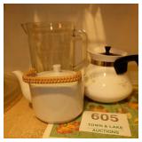 Teapot, CorningWare & Glass Pitcher