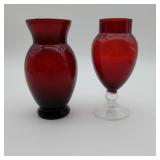 Two Ruby Red Glass Vases
