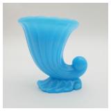 Akro Agate Blue Cornucopia Vase