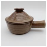 Brown Stoneware Lidded Handled Pot