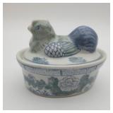Blue White Hen On Nest Dish