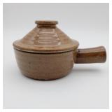 Brown Stoneware Lidded Handled Pot