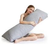 50'' QUILTED FAUX FUR LONG BODY PILLOW -GRAY