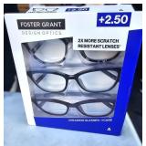 FOSTER GRANT 3-PACK FULL RIM READING GLASSES +2.50