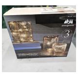 $60 EVERGREEN LED GLASS CUBE TOWER W/ GOLD CRACKLE