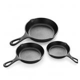 SET OF 3 PRE-SEASONED HEAVY DUTY CAST IRON SKILLET