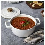 NEW $35 STONEWARE CASSEROLE  W/ LID  2 QT.